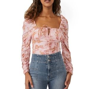 NWT Free People Hilary Print Keyhole Neck Top
